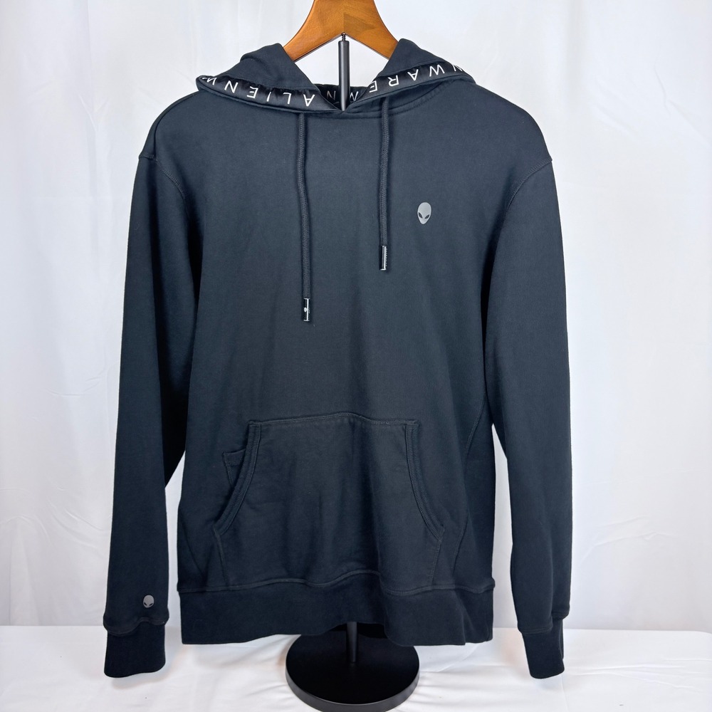 Alienware Mens Black Heavyweight 100% Cotton Hoodie Medium Gaming Dell Logo